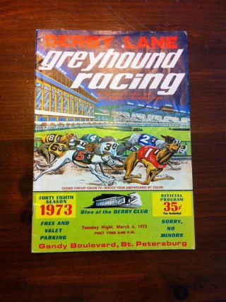 1973 Greyhound Racing,  Vintage,  Colorful,  Derby Lane Program