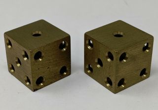 Vtg.  Solid Machined Brass Dice With Drilled Dots,  1 " Cubes,  1/4 Lb Each