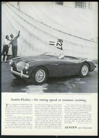 1954 Austin - Healey 100 Car Racing Yacht Sail Photo Vintage Print Ad