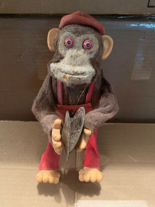 Vintage Musical Chimp Monkey Toy With Cymbals Parts Hsin Chi Toy 
