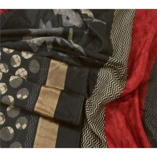 Sanskriti Vintage Black Saree 100 Pure Silk Printed Sari Craft Decor 5Yd Fabric 2