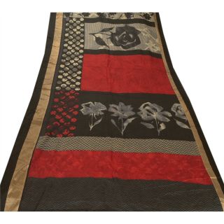 Sanskriti Vintage Black Saree 100 Pure Silk Printed Sari Craft Decor 5Yd Fabric 3