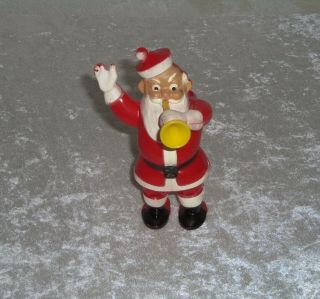 Vintage Plastic Rosbro Santa Claus Blowing Horn Trumpet Candy Container