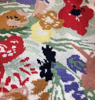 Floral Finished Completed Chair Seat Pillow Vintage Needlepoint 18.  5” X 28.  5”