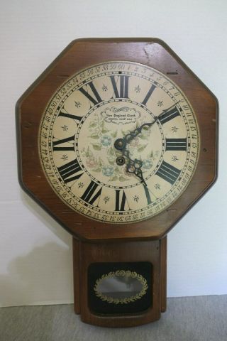 Vintage England Clock Co.  Bristol Oak 8 Day School House Wall Pendulum Clock