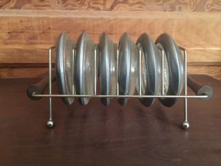 Vintage Mid Century Modern Glass And Chrome Coasters With Teak Handle Holder