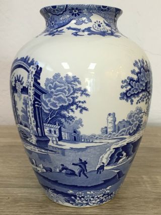 Vintage Spode England Blue White Italian Design Vase 8 "
