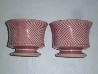 Vintage Mccoy Usa Two Flower Pots Swirl Ribbed Pink Mauve 4.  25 " Art Deco 1940 