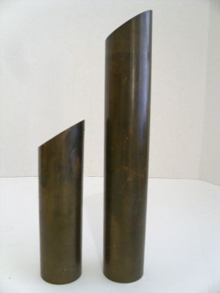 Vintage Mcm Brass Candle Sticks Holders Mid Century Modern 10.  5 " & 6.  5 "
