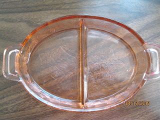 Vintage Pink Depression Glass Divided Relish/candy Dish Jeannette Poinsettia