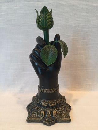 Vintage Petite Choses Cast Iron Hand Rose Candlestick Candle Holder