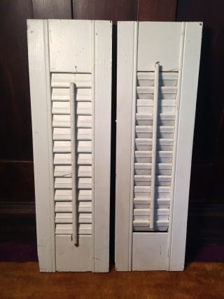 Vintage White Louver Wood Shutters 20 " By 6 1/8 " Set Of 2