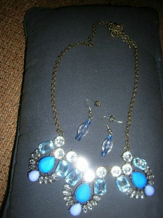 Vintage Sparkle Blue/clear Rhinestone - Bead Link Necklace/earrings -