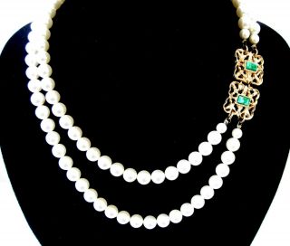 Vintage Sarah Coventry Two - Strand Pearl Necklace W/decorative Clasp