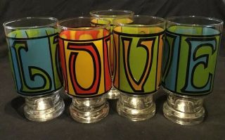 Set Of 5 Glass Vintage Mid Century Modern Love Drinking Glasses