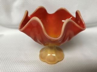 L E Smith Vintage Bittersweet Orange Opaque Slag Glass Pedestal Compote 50 
