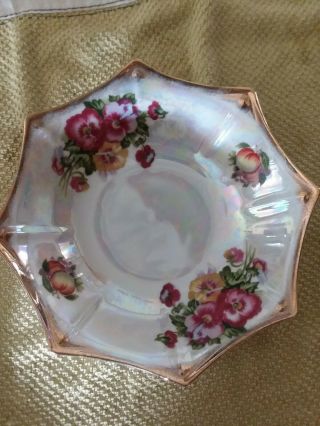 Vintage Trimont Ware Floral Pansies Porcelain Bowl Lusterware Japan