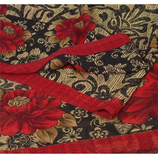 Sanskriti Vintage Cream Saree Printed Blend Georgette Sari Craft 5 Yard Fabric