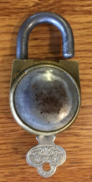 Vintage E.  T.  FRAIM Brass & Steel Padlock with Very Decorative Key - SOLID 3