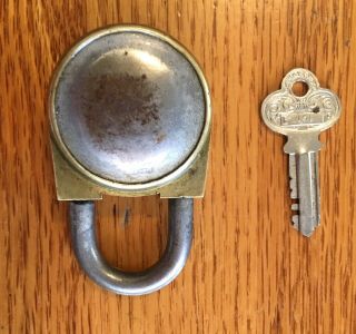 Vintage E.  T.  FRAIM Brass & Steel Padlock with Very Decorative Key - SOLID 7