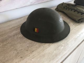 Vintage Wwi Wwii British Style Helmet Doughboy With Belgian Flag Liner