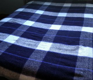 Vintage Beacon Full Size Blue Plaid Blanket Satin Trim Acrylic 2