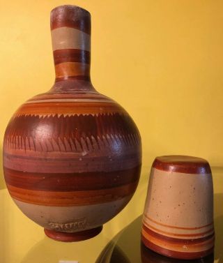 Vintage Mexican Mexico Pottery Drinking Water Pitcher W/ Matching Drinking Cup