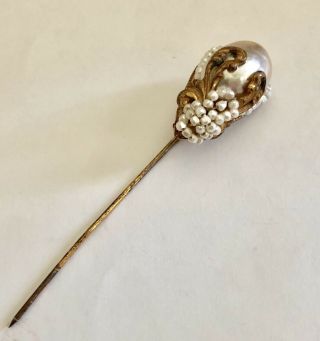 Vintage Miriam Haskell Large Baroque Pearl & Seed Pearl Stickpin