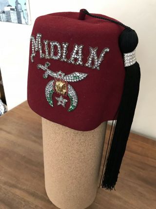 Midian Jeweled FEZ Hat w/ Storage Bag Size 7 5/8 Vintage Shriners Masonic Fancy 2