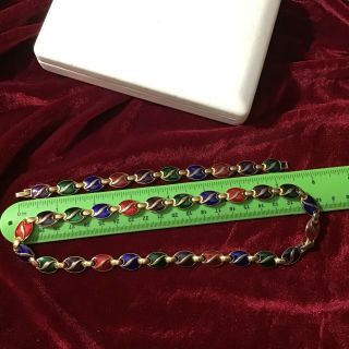 Vintage Enamel Necklace Earring Set Sapphire Blue Green Red Plum Colors Book Chn 5