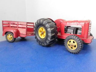 Classic Tonka Vintage Pressed Steel Red Tractor And Cart