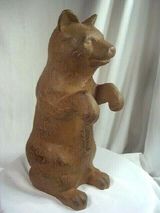Vintage Cast Iron Begging Standing Bear Bank With Stopper On Base