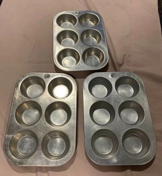 Set Of 3 Vintage Aluminum Comet Muffin Cupcake Pan 6 Cavity Usa