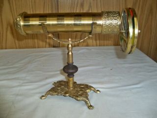 (u) Vintage Brass Kaleidoscope Double Wheel Stained Glass Display Stand 11.  5 "