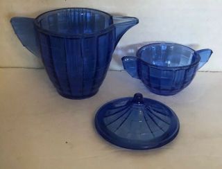Vintage 12 pc Set Cobalt Blue Akro Agate Toy Tea Set Childrens Dishes Art Deco 4
