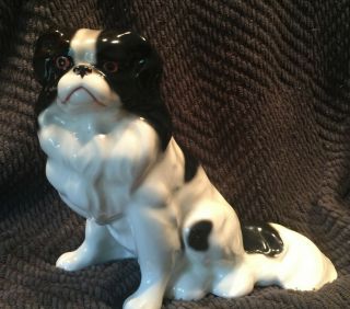Vintage Pekinese? Erphila (germany) White And Black Dog Figurine