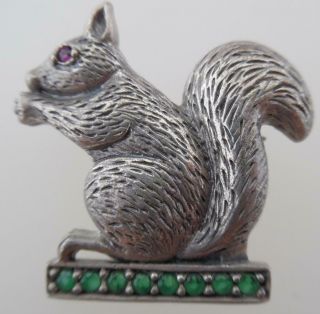 Vintage Sterling Silver 925 Squirrel Brooch/pin Emeralds & Ruby (tt36