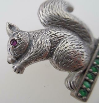 Vintage Sterling Silver 925 Squirrel Brooch/Pin Emeralds & Ruby (TT36 3