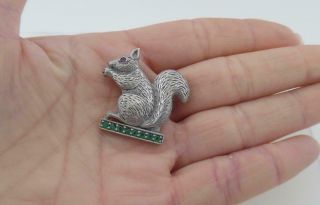 Vintage Sterling Silver 925 Squirrel Brooch/Pin Emeralds & Ruby (TT36 5