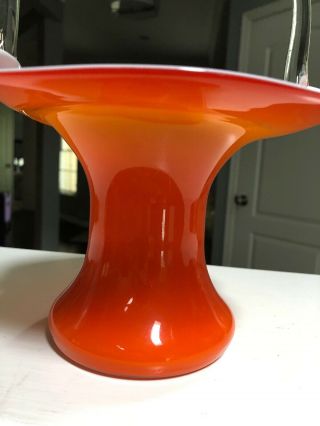 Vintage Murano Art Glass Cased Orange LARGE Basket Candy Bowl 3