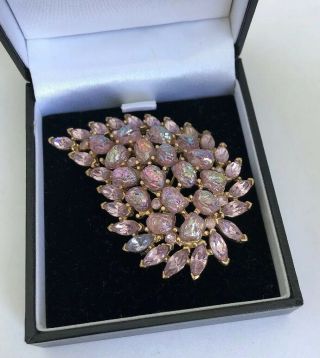 Vintage Jewellery Stunning Pink Opalite Marquise Crystal Leaf Brooch Pin 2