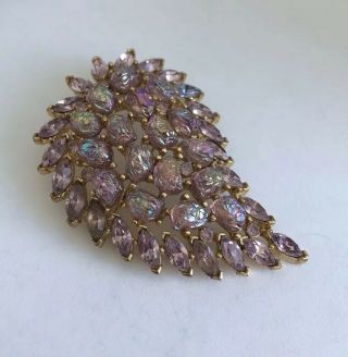 Vintage Jewellery Stunning Pink Opalite Marquise Crystal Leaf Brooch Pin 3