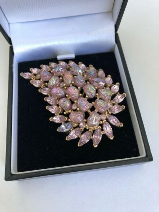 Vintage Jewellery Stunning Pink Opalite Marquise Crystal Leaf Brooch Pin 6