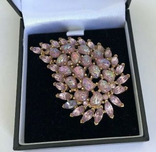 Vintage Jewellery Stunning Pink Opalite Marquise Crystal Leaf Brooch Pin 7