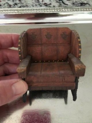 Dollhouse Miniature Vintage Take A Seat Chair " Wood " & " Leather " Lodge Chair
