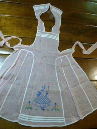 Vintage Pink Sheer Organdy Bib Curtain Southern Belle Crinoline Embroidery