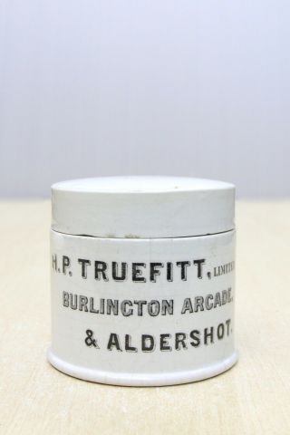 VINTAGE c1900s H.  P TRUEFITT BURLINGTON ARCADE & ALDERSHOT BEARS GREASE POT JAR 2