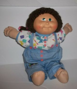 Vintage Cabbage Patch Kid Girl Brown Hair Blue Overall Hasbro 1989 Xavier Robert