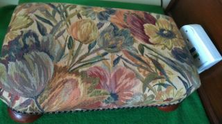 Vintage Style Oblong Footstool Rest With Tapestry Fabric Cover