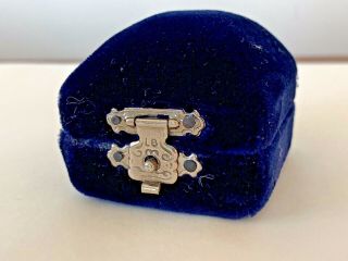 Vintage Blue Velvet Jewelry Ring Box With Metal Clasp